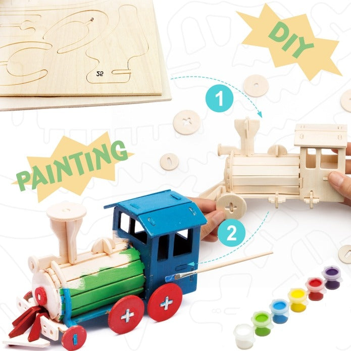 3D Wooden Puzzle With Paint: Locomotive. 45 Pieces