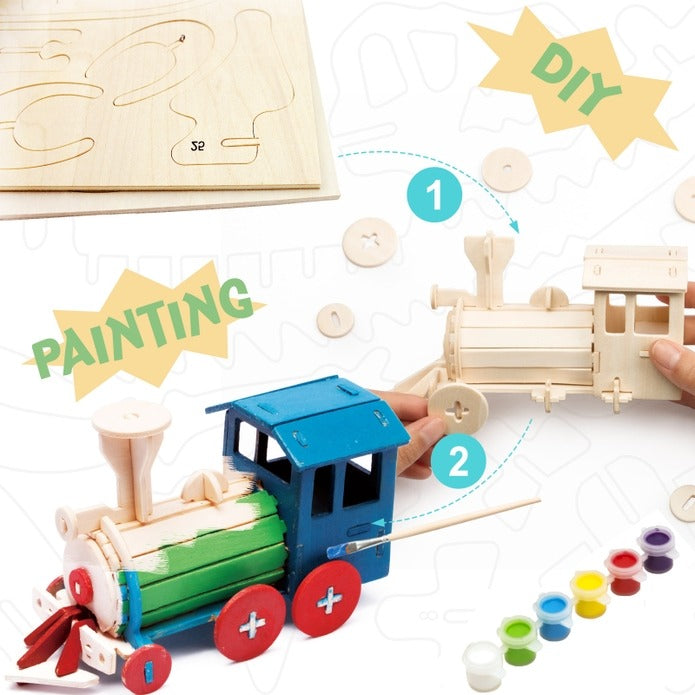 3D Wooden Puzzle With Paint - Locomotive