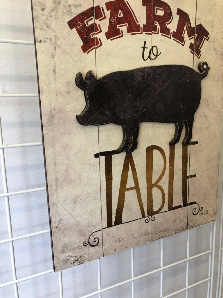 FARM TO TABLE WALL ART W/ EMBOSSED PIG.