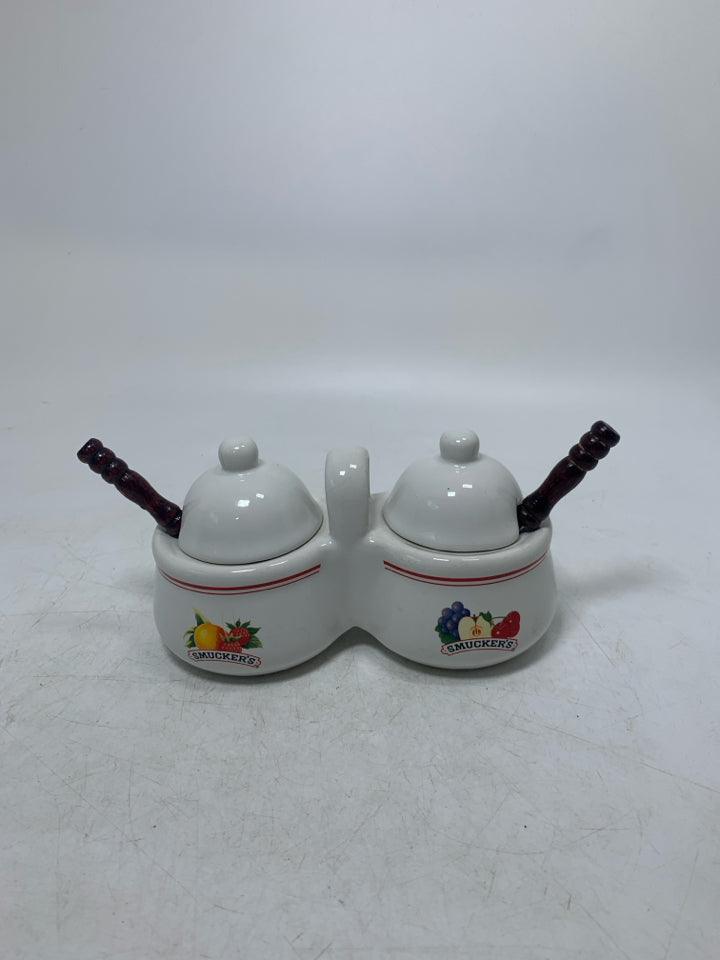 VTG SMUCKER'S DOUBLE JAM SERVER W/ SPOONS.