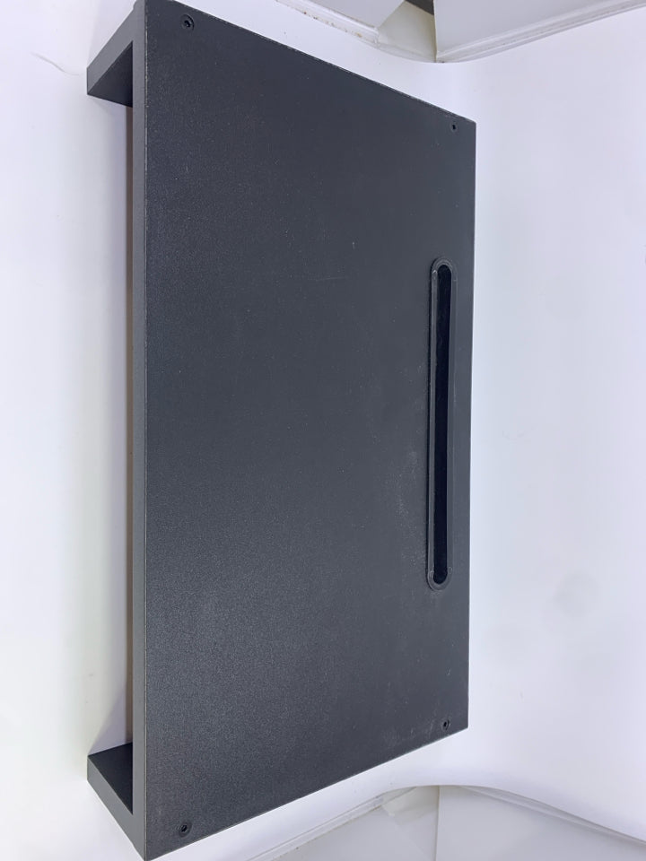 BLACK COMPUTER RISER W/CORD SLOTS.
