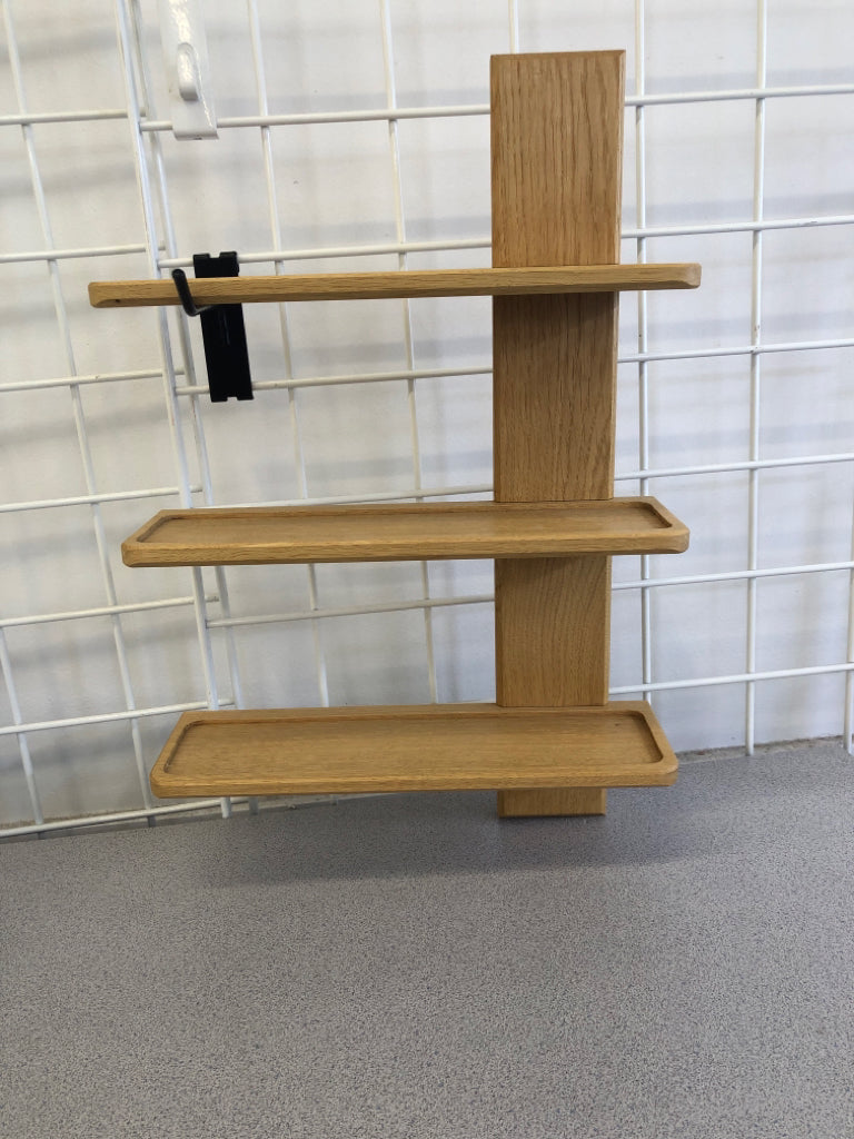 THREE SHELF WOOD WALL HANGING.