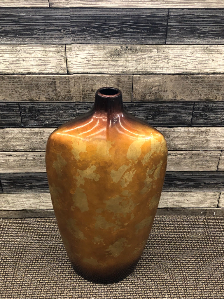 TALL TAN/ GOLDEN FLOOR VASE.