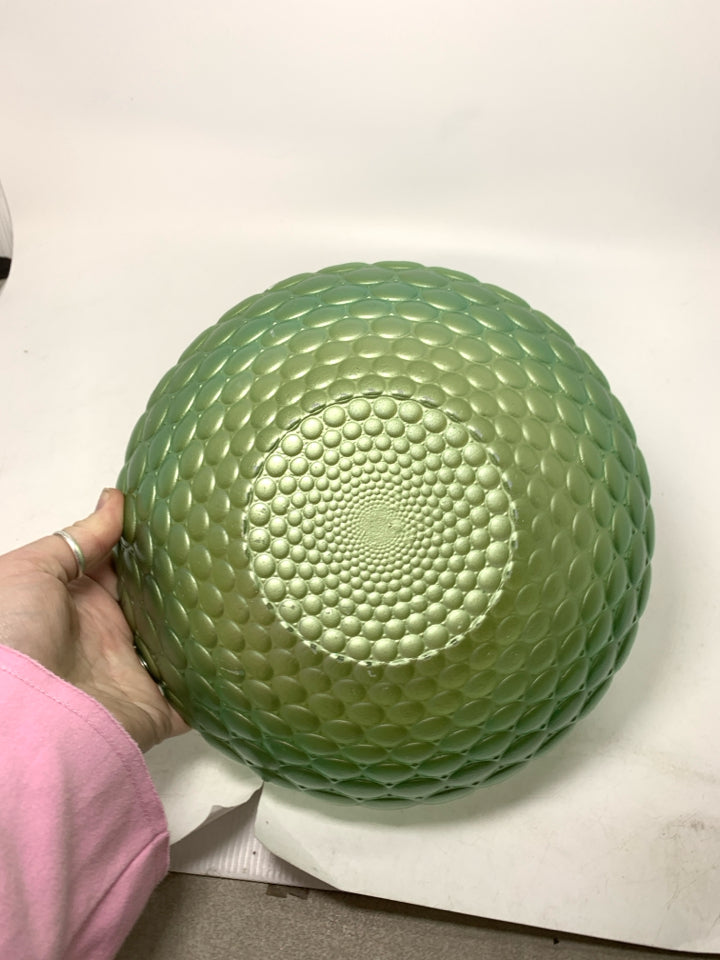OMBRE EMBOSSED GREEN/YELLOW CIRCLES GLASS BOWL.