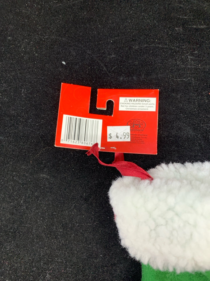 GREEN STOCKING GIFT CARD HOLDER.