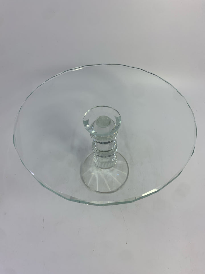 GLASS IRIDESCENT CAKE HOLDER.