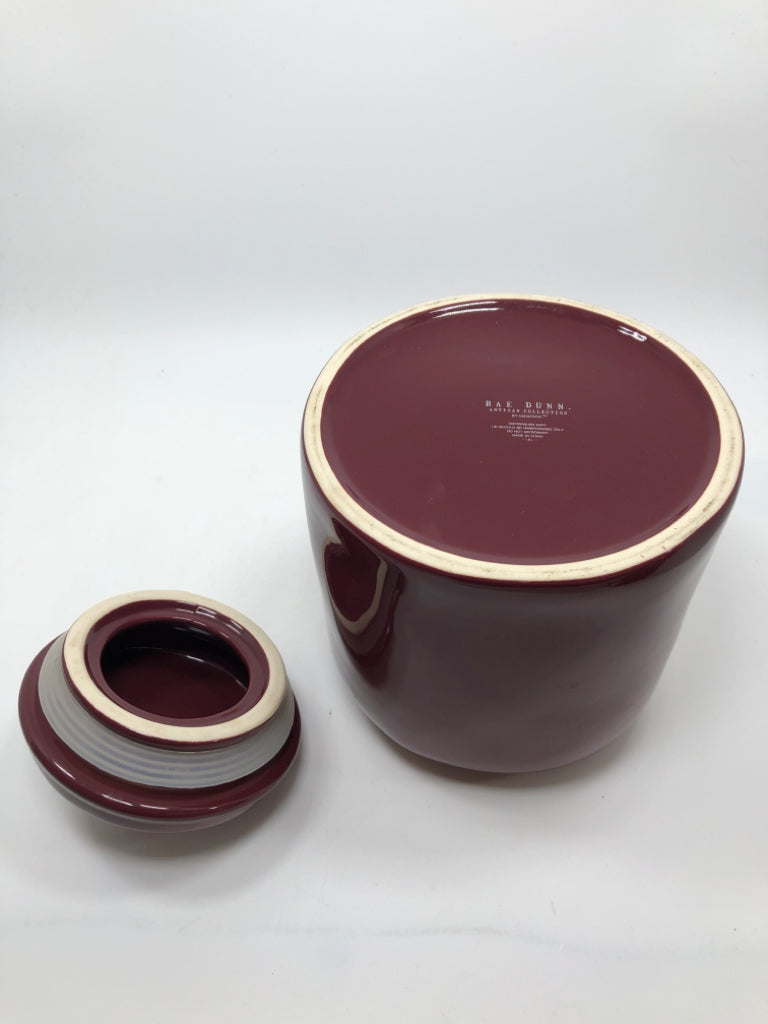RAE DUNN MAROON COOKIE JAR.