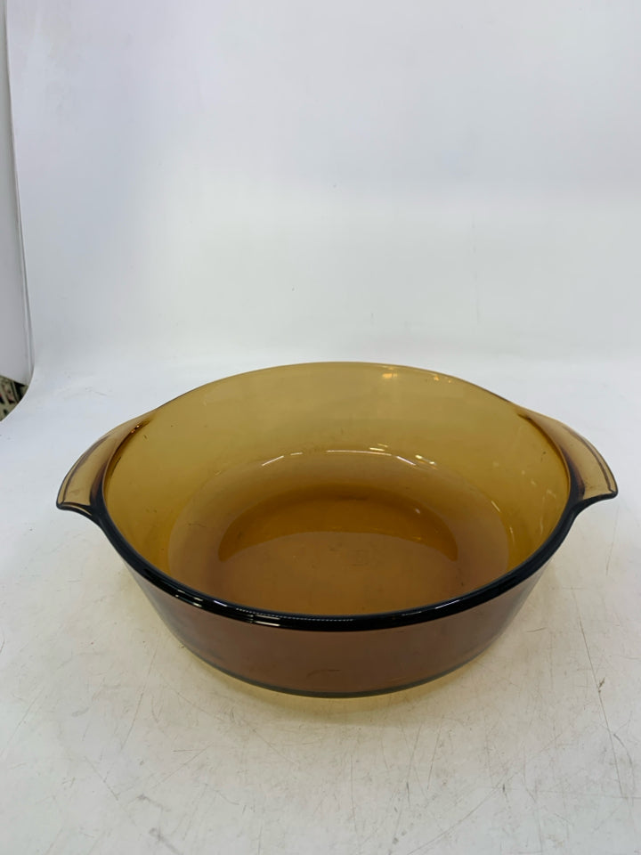 BROWN GLASS BAKING DISH CIRCLE.