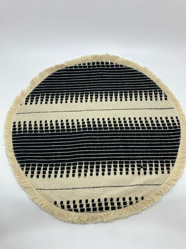 4 BLACK STITCHED BOHO FRINGE PLACEMATS.