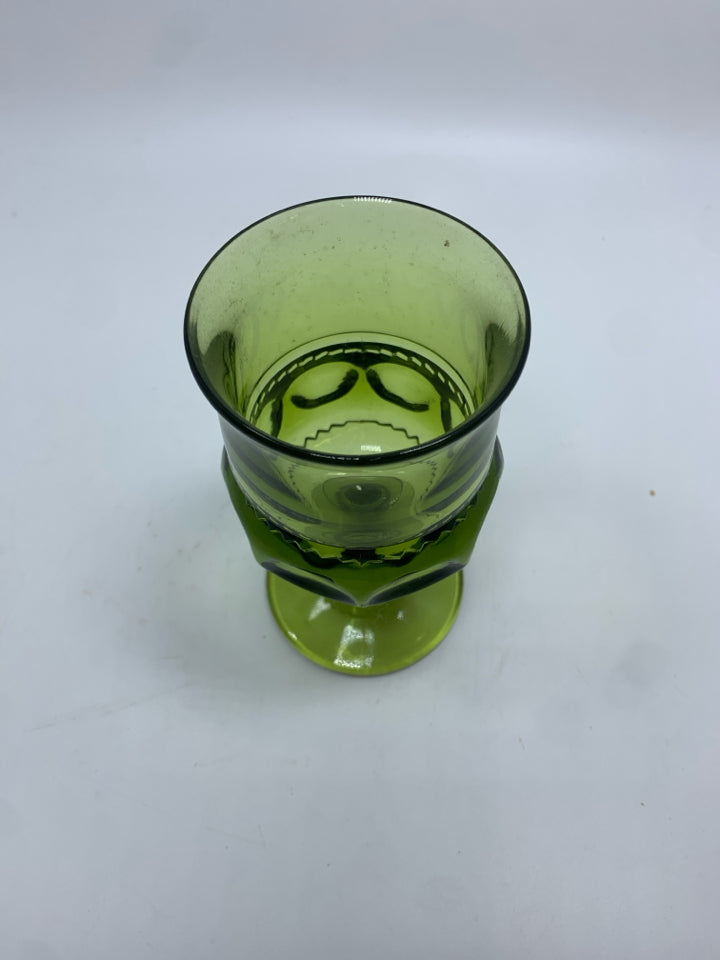 4 VTG GREEN GLASS GOBLETS.