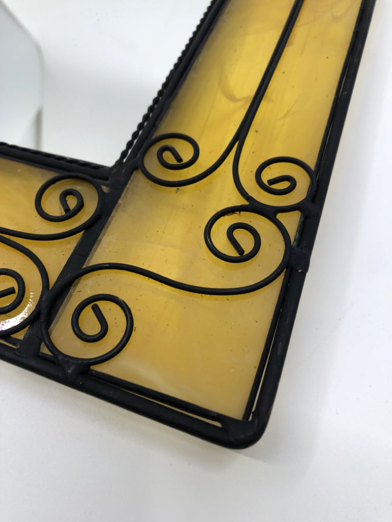 YELLOW STAIN GLASS SQUARE MIRROR.