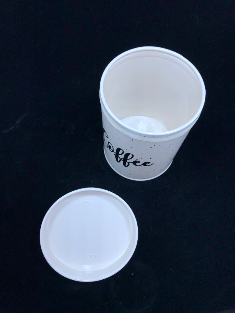NWT "COFFEE" SPLATTER-DESIGN METAL CANISTER.
