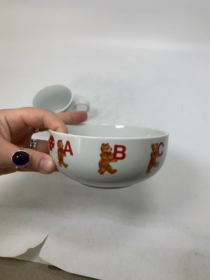 2 PC TEDDY BEARS READING BOOK KIDS MUG/BOWL CURZON.