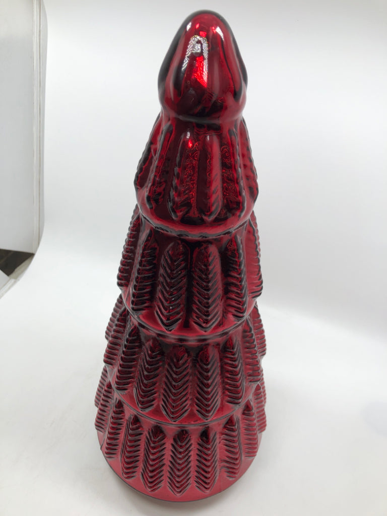RED GLASS CHRISTMAS TREE DECOR.