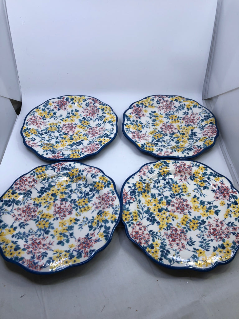 4 PIONEER WOMAN BLUE & YELLOW PLATES.