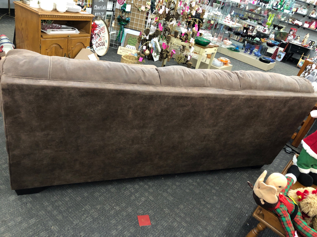 FAUX SUEDE 3-SECTION SOFA W/SM OTTOMAN.