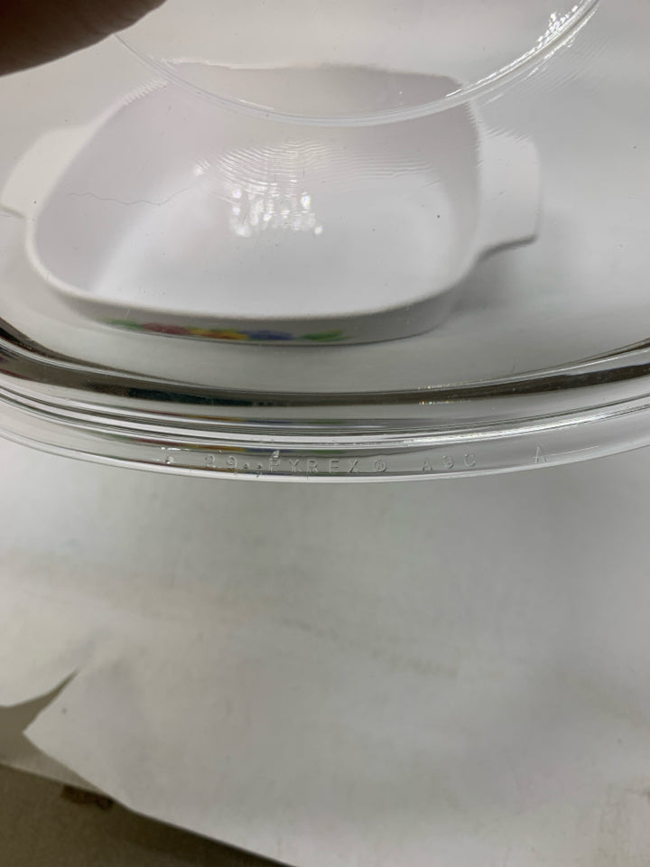 CORNING WARE SUMMER BLUSH PANSY PATTERN CASSEROLE DISH W/ LID.