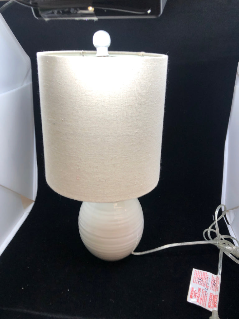 TWINE BOW LAMP W/CANVAS SHADE.