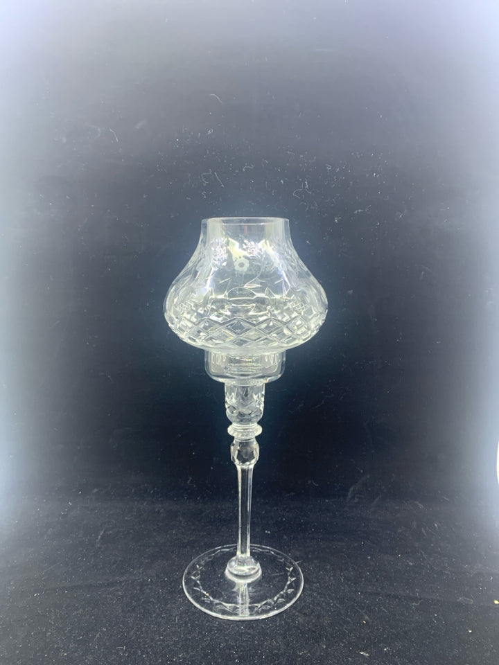 2PC ETCHED TAPER GLASS CANDLE HOLDER.