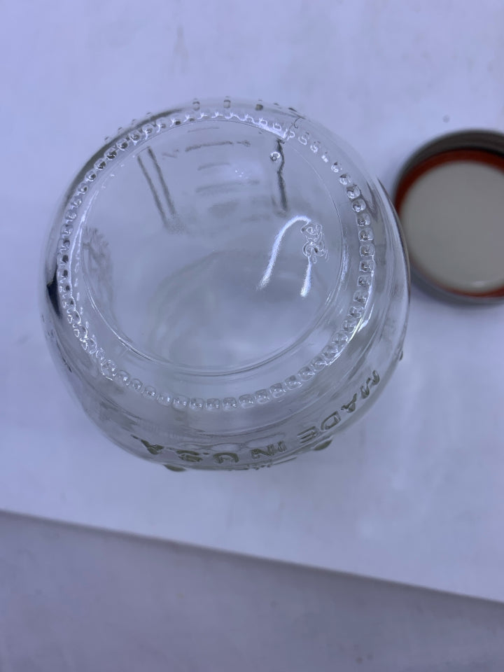 BALL MASON JAR W EMBOSSED FRUIT.