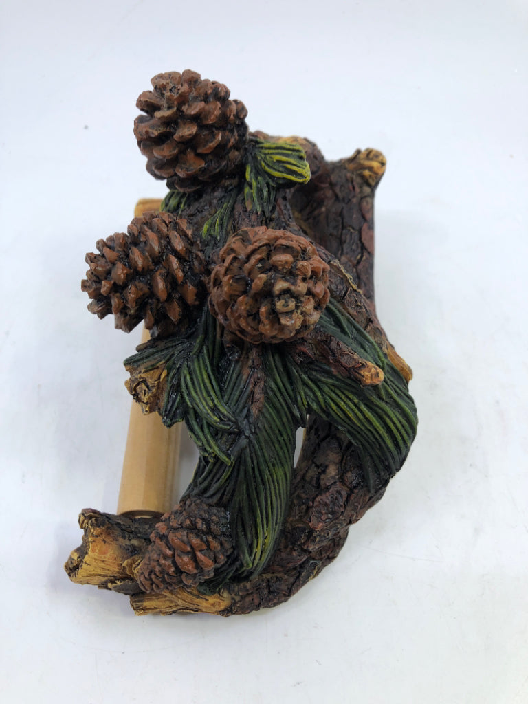 PINE CONE TOILET PAPER HOLDER.