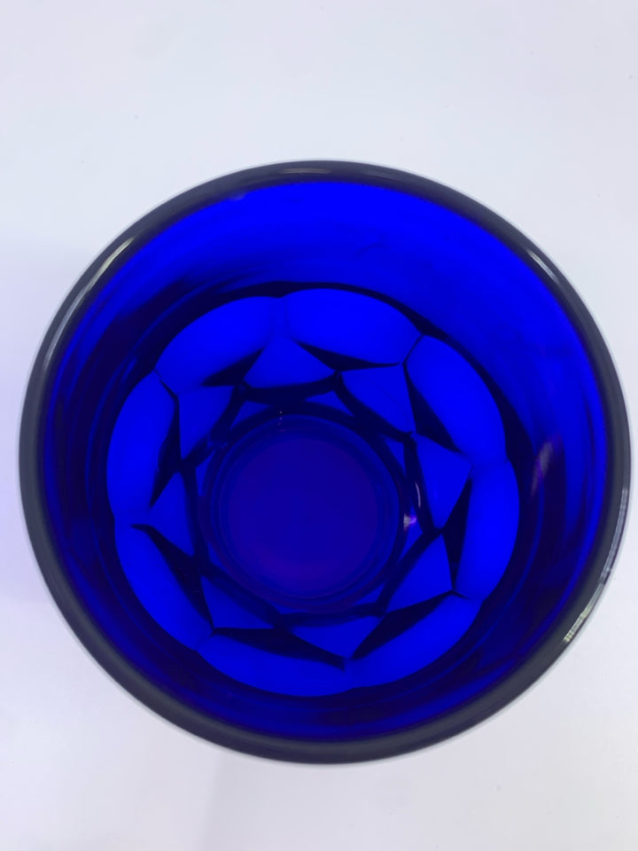 4 COBALT BLUE GLASS GEORGIA PATTERN TUMBLERS.