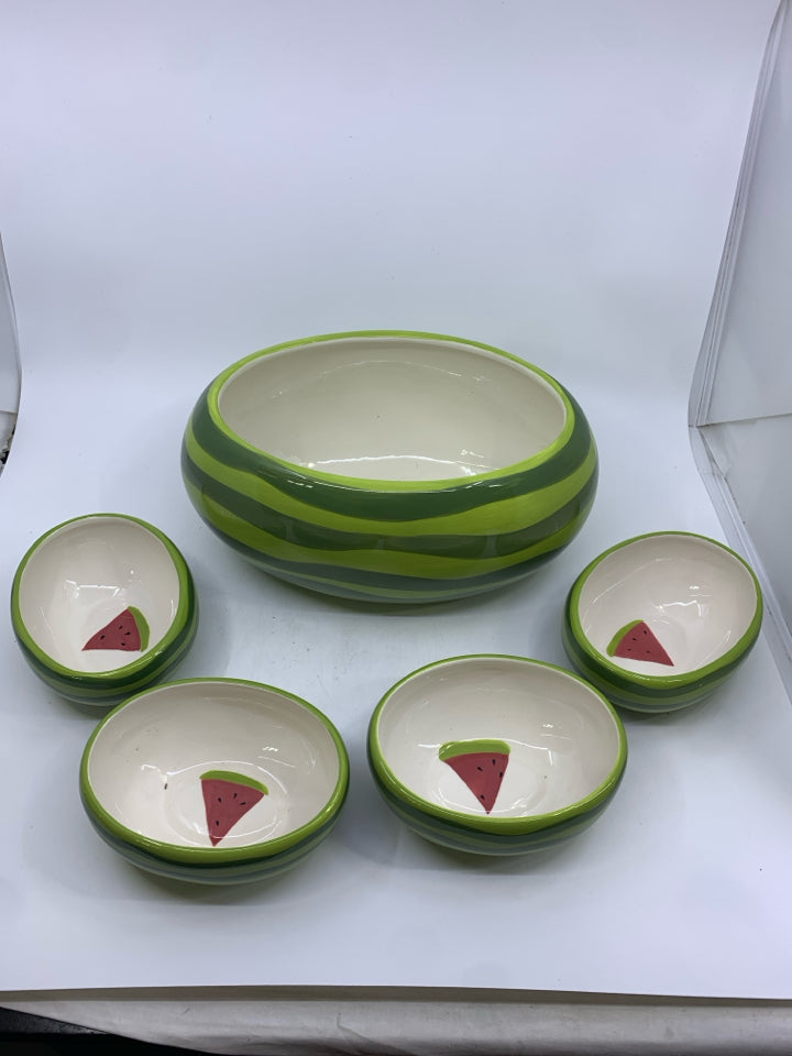 5PC WATER MELON SERVING SET - LARGE BOWL 4 SMALL BOWLS.