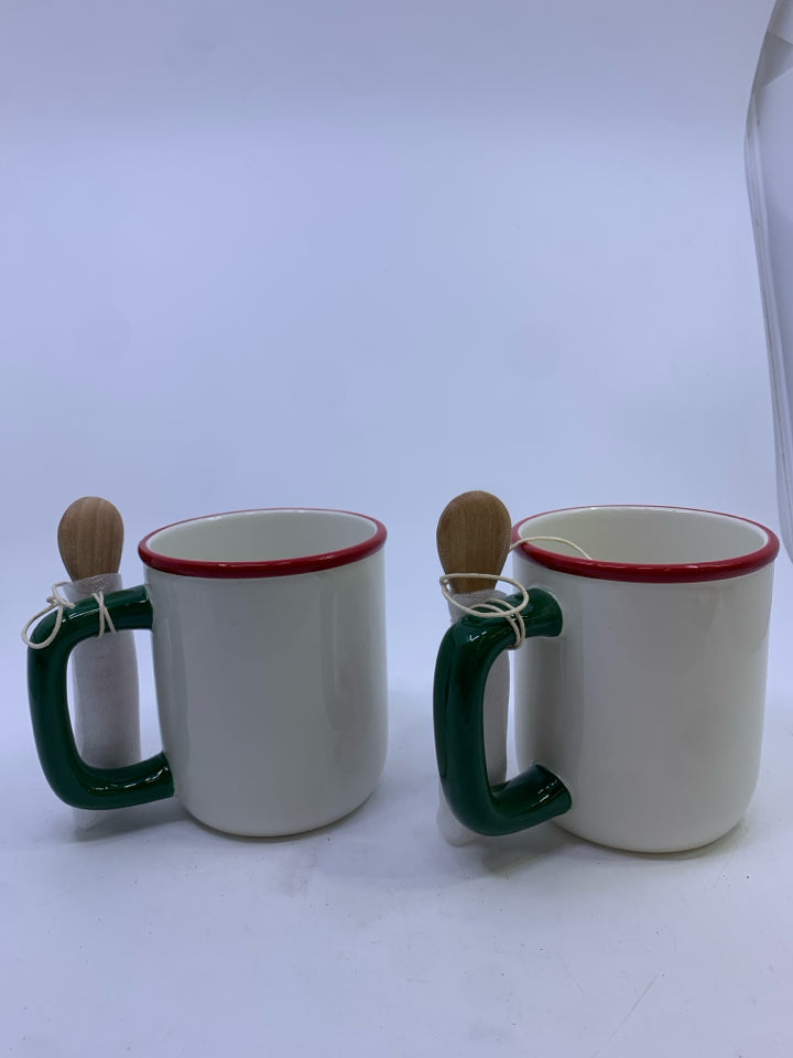 2 LET IT SNOW MUGS W WOOD SPOONS.