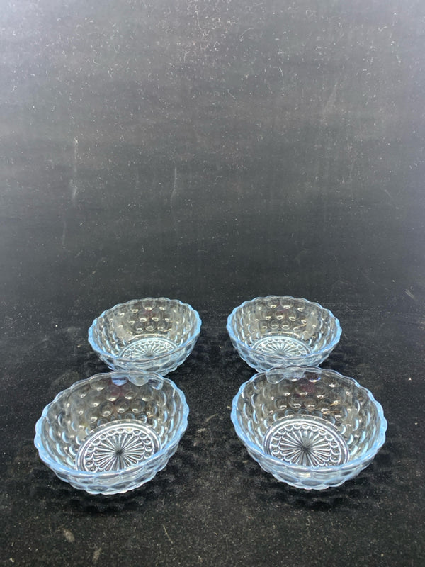 4 BUBBLE DESIGN LIGHT BLUE TINT GLASS BOWLS.