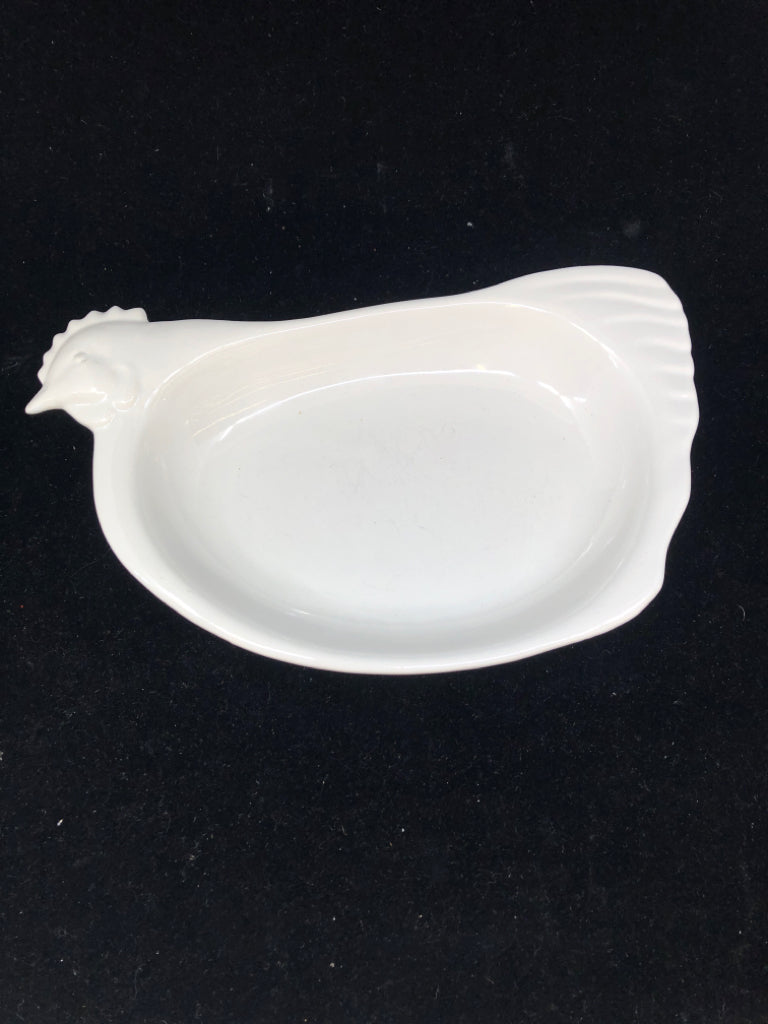 2 WHITE SERVING DISHES - CHICKEN AND DUCK.