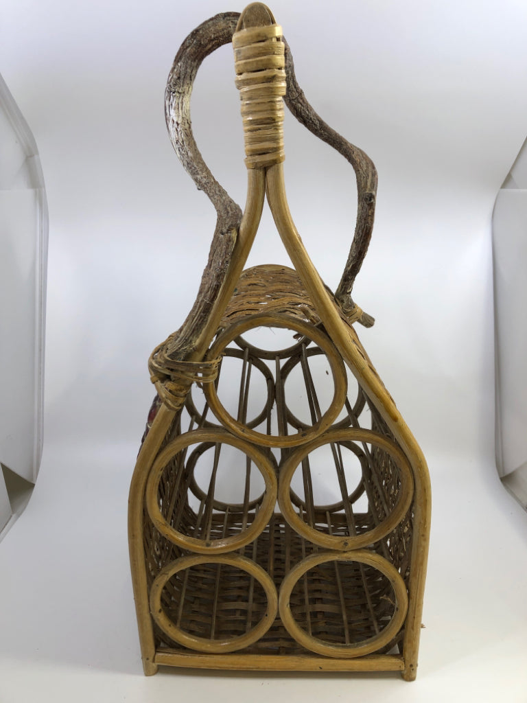 BASKET WEAVE WINE RACK W/GRAPE VINE DETAIL.