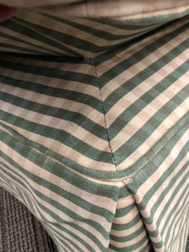 GREEN & WHITE GINGHAM CHAIR W/OTTOMAN.