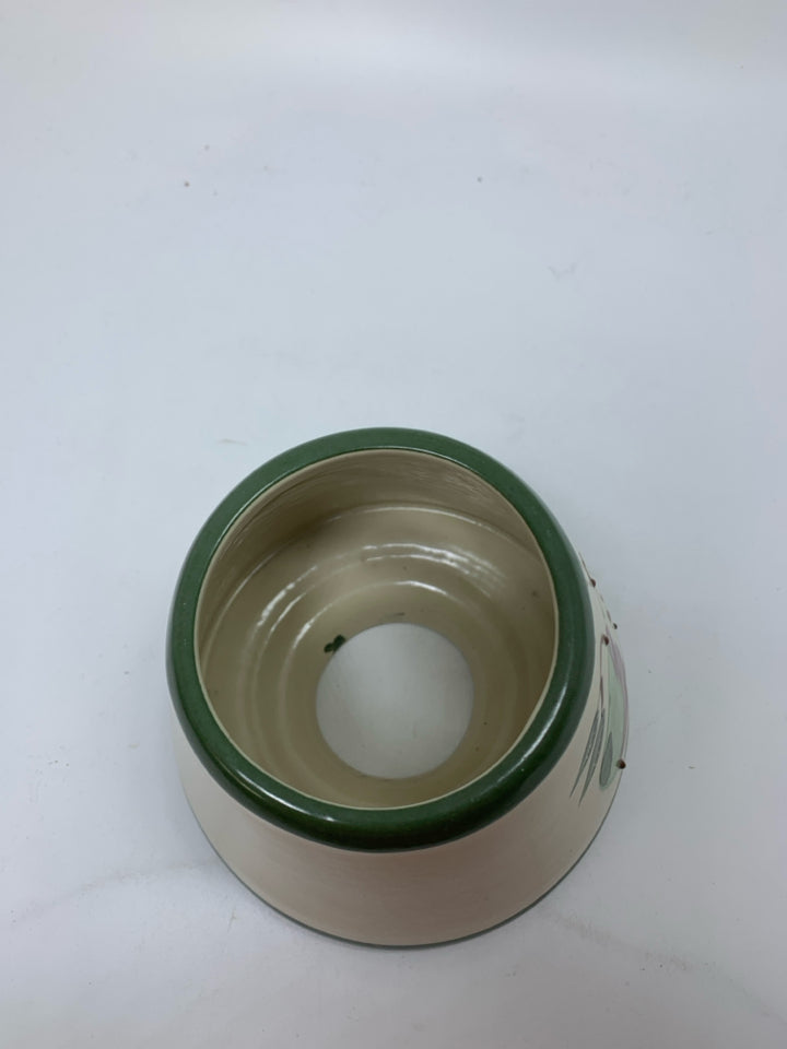 CREAM & GREEN HEAVY CANDLE SHADE W/ PEARS.