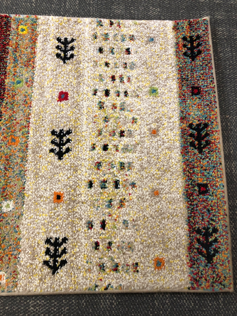LONG COLORFUL/ BEIGE PATTERN RUG RUNNER.