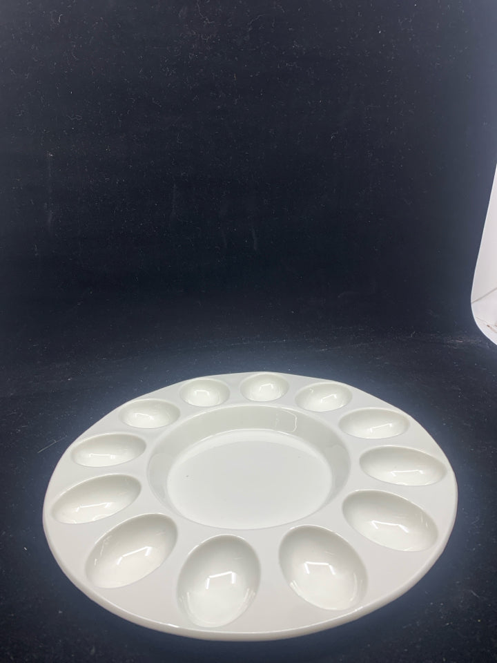 WHITE CERAMIC DEVILED EGG SERVER.