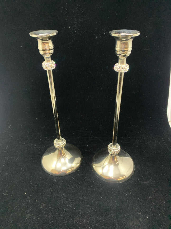 2 SILVER GEM CANDLE STICK HOLDERS.