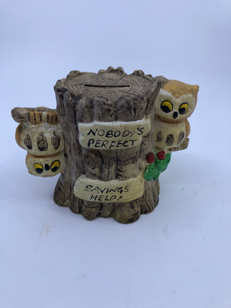 VTG OWL AND TREE "NOBODY'S PERFECT" BANK.
