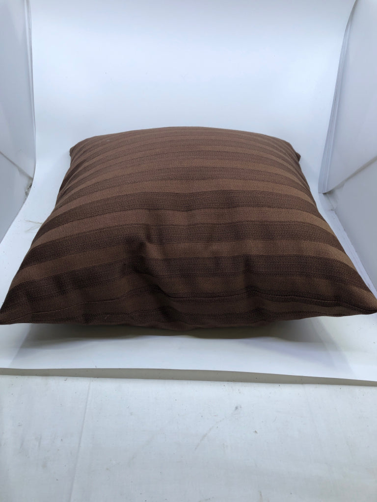 BROWN STRIPE SQUARE ACCENT PILLOW.