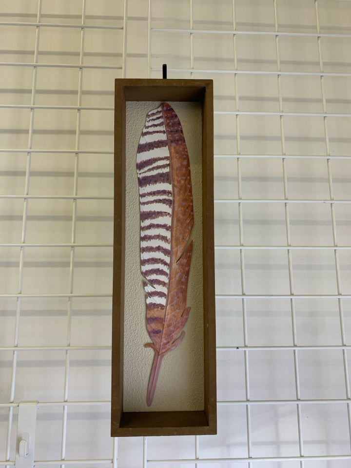 FEATHER IN WOOD FRAME WALL ART.