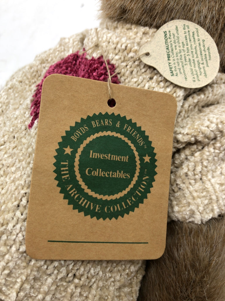 TAN BOYDS BEAR IN HEART SWEATER.