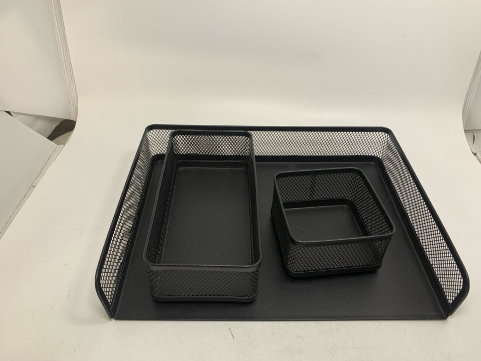3 PC BLACK MESH METAL DESK ORGANIZERS.