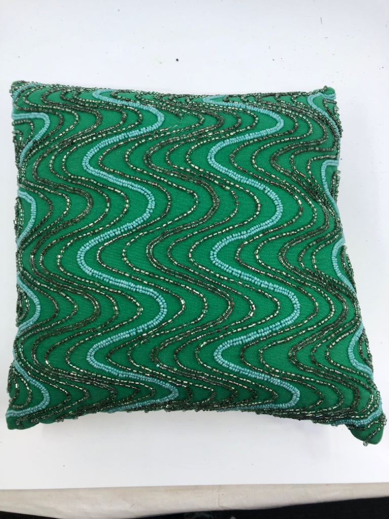 TEAL BEADED PILLOW.