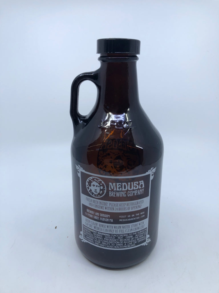 BROWN MEDUSA BOTTLE W HANDLE.