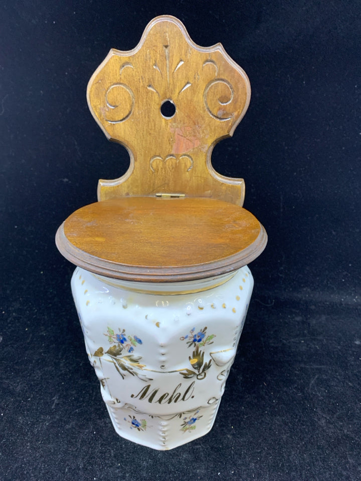 VTG WHITE MEHL (FLOUR) DARK WOOD WALL HANGING.