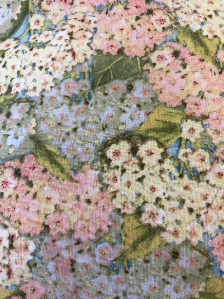 PINK AND BLUE FLORAL RECTANGLE PILLOW.