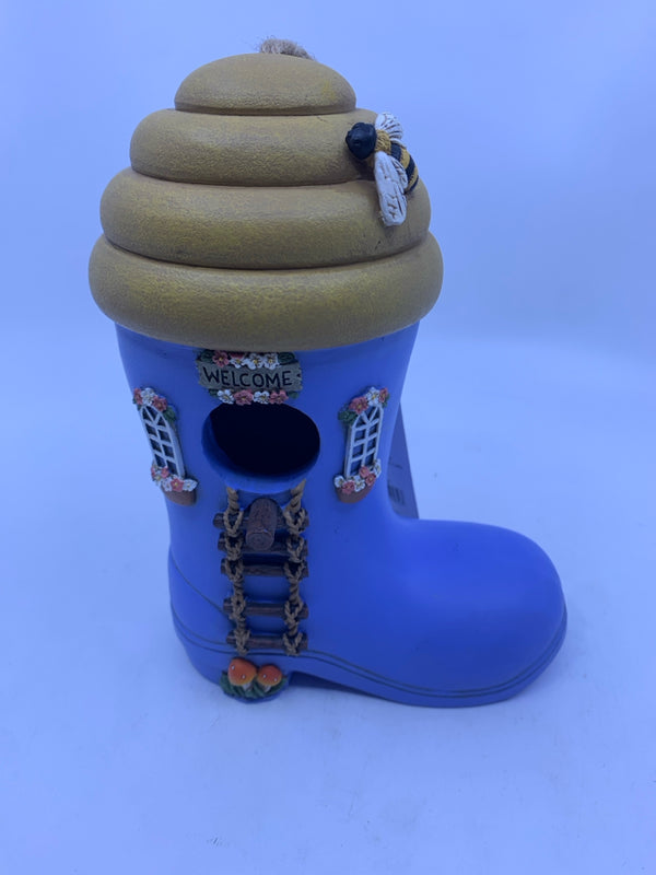 PLACE & TIME BLUE BOOT BIRDHOUSE.