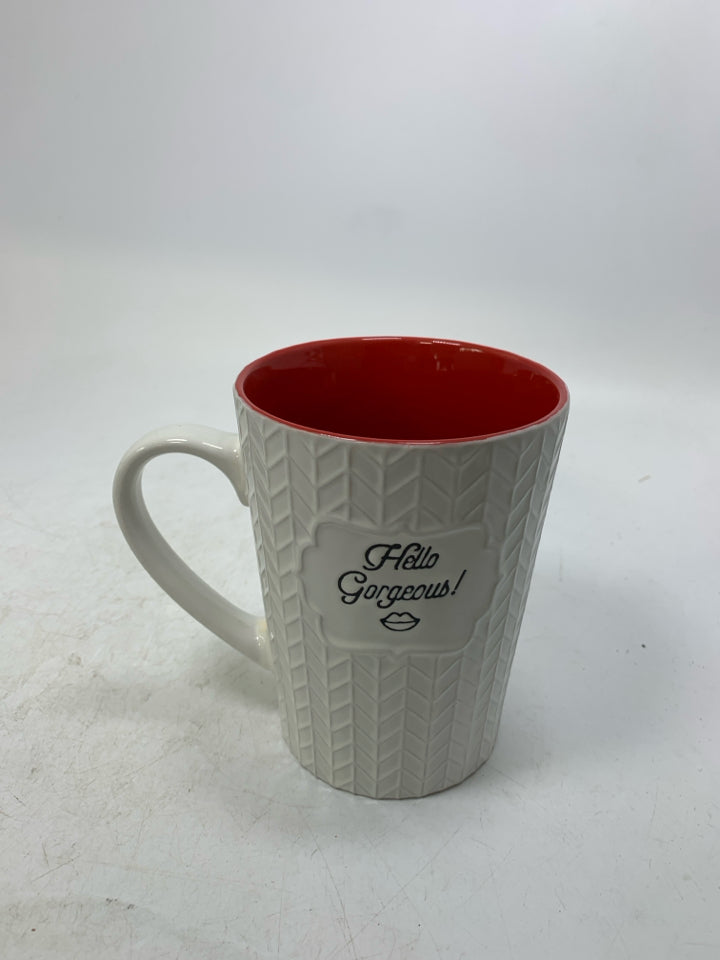 TEXTURED HELLO GORGEOUS MUG.