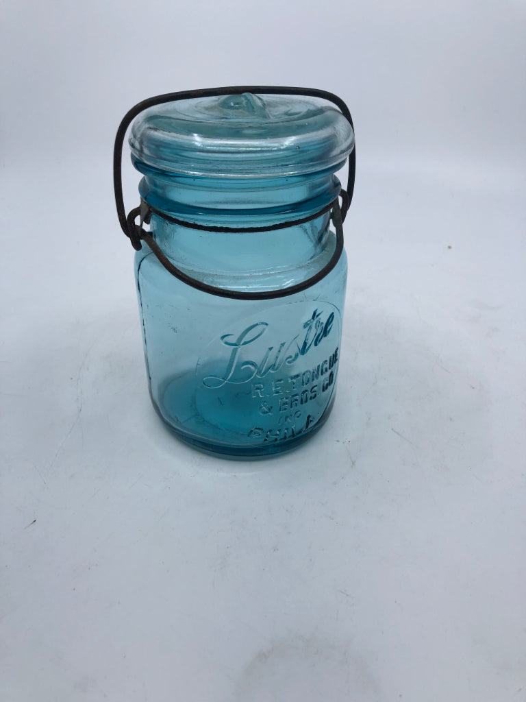 VTG BLUE GLASS MASON JAR LUSTRE.