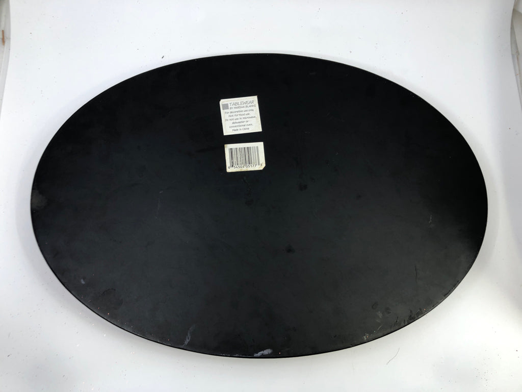VTG DARK BROWN OVAL PLATTER W HANDLES.