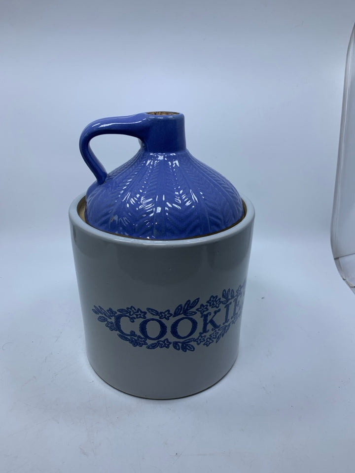 POTTERY JUG GREY/BLUE COOKIE JAR.